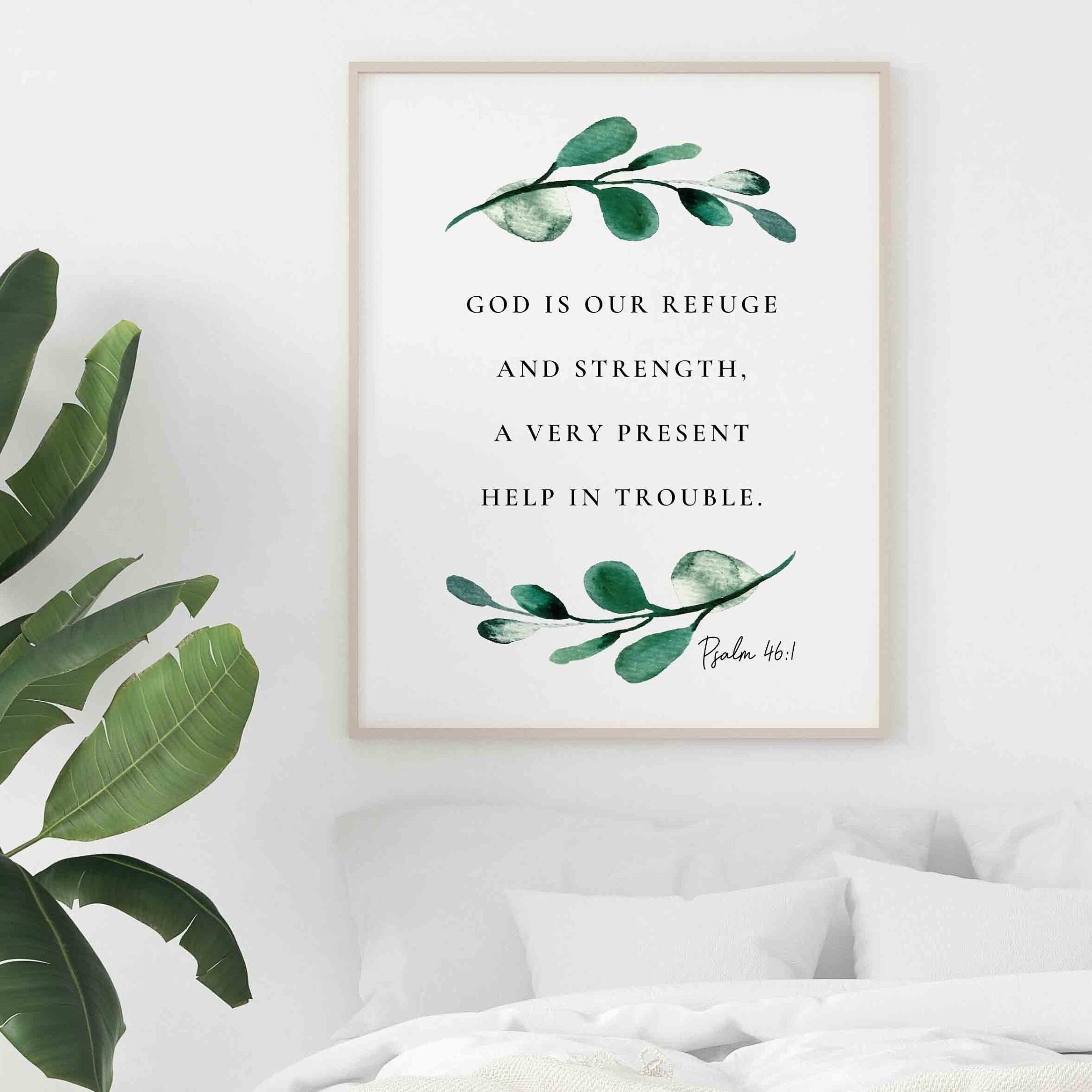 Psalm 46:1 Bible Verse Wall Art Botanical Scripture Printable Sign for ...