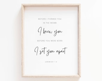 Jeremiah 1:5 Scripture Print, Christian Nursery Decor (Digital Download)