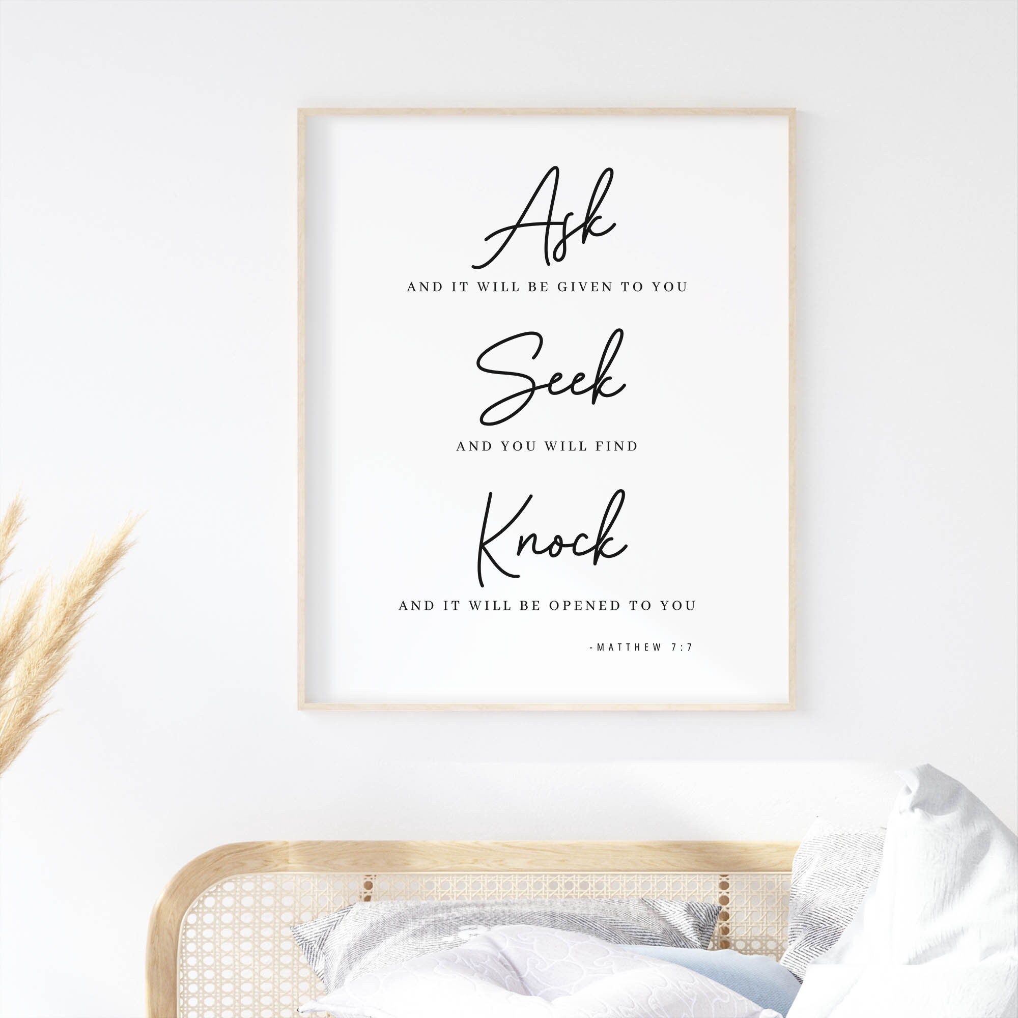 Autocollant Mural Biblique Matthew 7:7 « Ask And It Will Be Given » - Vinyle Déco Prière