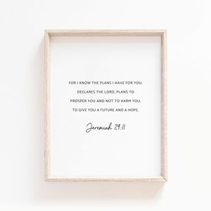 Jeremiah 29:11 Wall Art, Bible Verse Wall Art, Minimal Scripture Print for Christian Home Decor, Baptism Gift, Digital Download