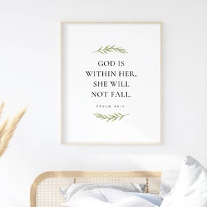 Psalm 46:5 Wall Art God is Within Her Bible Verse Sign Christian Wall ...