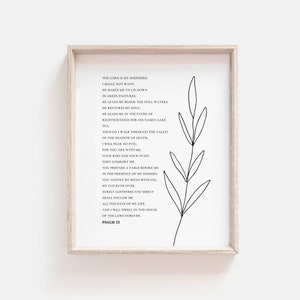 Psalm 23 Minimal Bible Verse Printable Wall Art, The Lord is My Shepherd Print, Botanical Christian Poster, Modern Scripture Wall Art