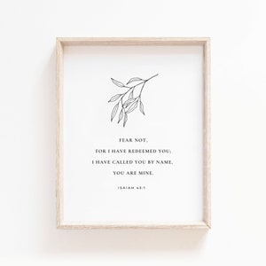 Isaiah 43:1 Bible Verse Wall Art, Scripture Print for Christian Home, Botanical Christian Art Print, Baptism Gift, Digital Print