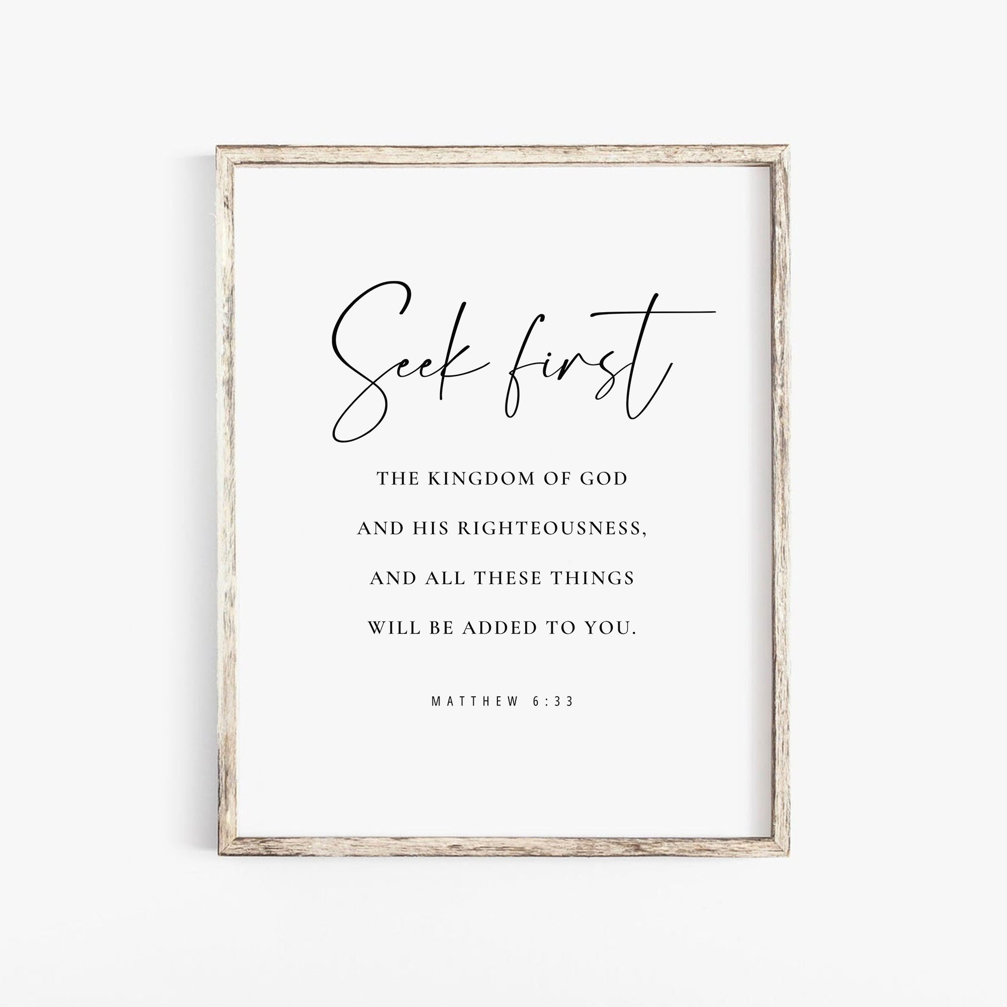 Matthew 6:33 Minimal Christian Wall Art, Bible Verse Poster, Seek First ...