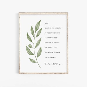 The Serenity Prayer Wall Art, Christian Prayer Wall Art, Botanical Scripture Wall Art Print, Bible Poster Print, Digital Download