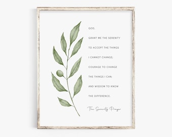 The Serenity Prayer Wall Art, Christian Prayer Wall Art, Botanical Scripture Wall Art Print, Bible Poster Print, Digital Download