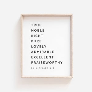 Philippians 4:8 Wall Art, Whatever is True, Bible Verse Wall Art Print, Scripture Printable for Christian Wall Decor, Digital Print