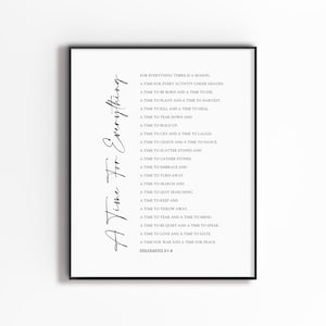 Ecclesiastes 3:1-8 Minimal Bible Verse Wall Art, A Time for Everything Printable, Scripture Poster for Christian Home