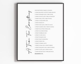Ecclesiastes 3:1-8 Minimal Bible Verse Wall Art, A Time for Everything Printable, Scripture Poster for Christian Home