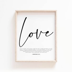 1 Corinthians 13 Bible Verse Wall Art, Love is Patient Love is Kind Print, Love Quotes Wedding Gift, Scripture Print for Christian Decor