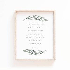 John 14:27 Bible Verse Wall Art Botanical Scripture Sign for Christian Home, Peace I leave With you Print, Baptism Gift, Digital Download