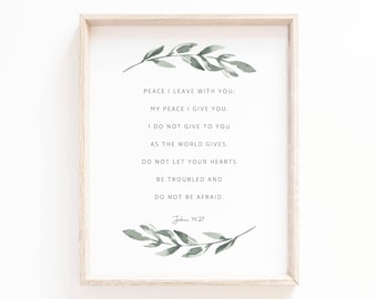 John 14:27 Bible Verse Wall Art Botanical Scripture Sign for Christian Home, Peace I leave With you Print, Baptism Gift, Digital Download