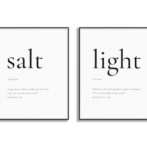 Salt and Light Definition Wall Art Print Set of 2, Matthew 5:13-16, Minimal Christian Wall Art , Bible Verse Poster, Scripture Art Printable