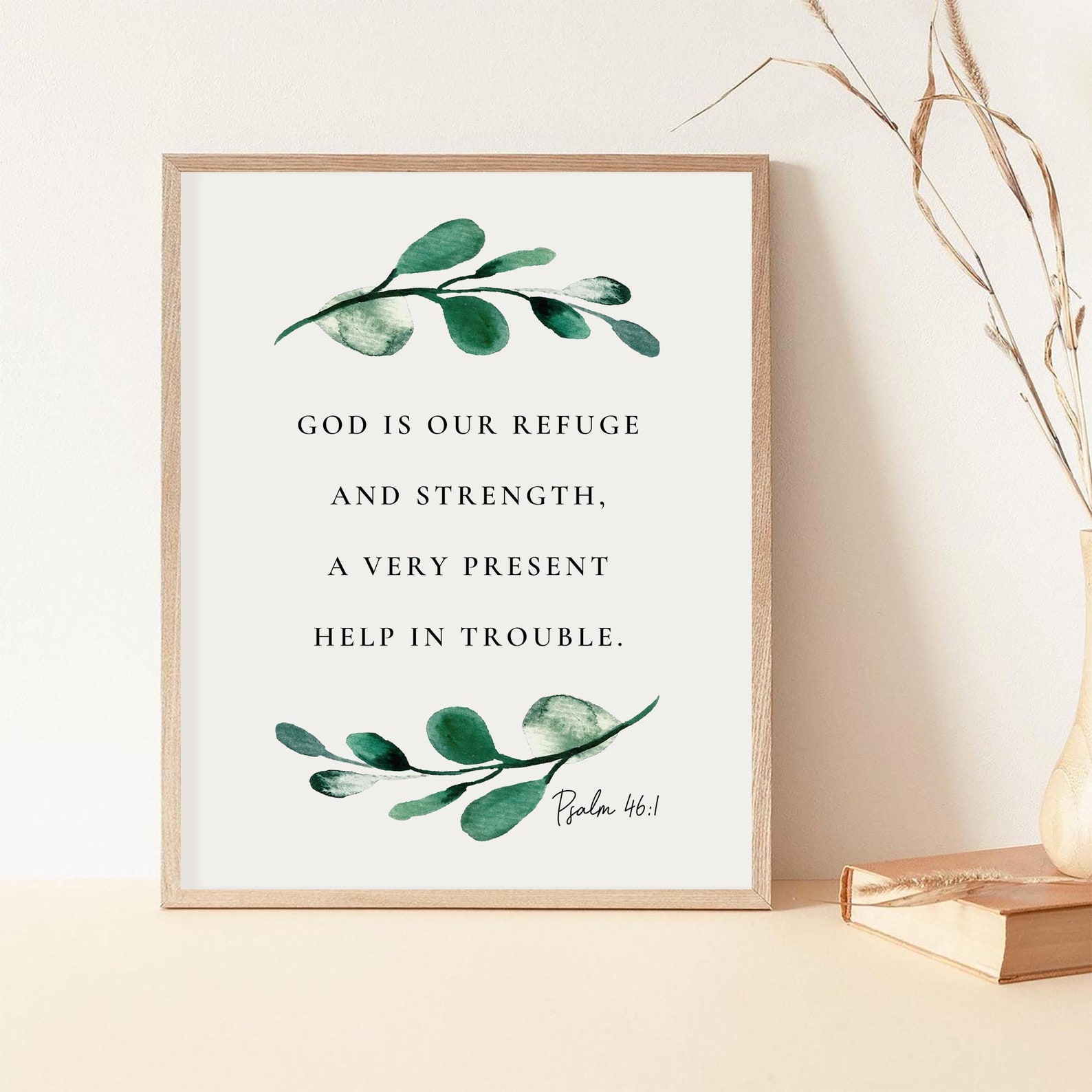 Psalm 46:1 Bible Verse Wall Art Botanical Scripture Printable Sign for ...