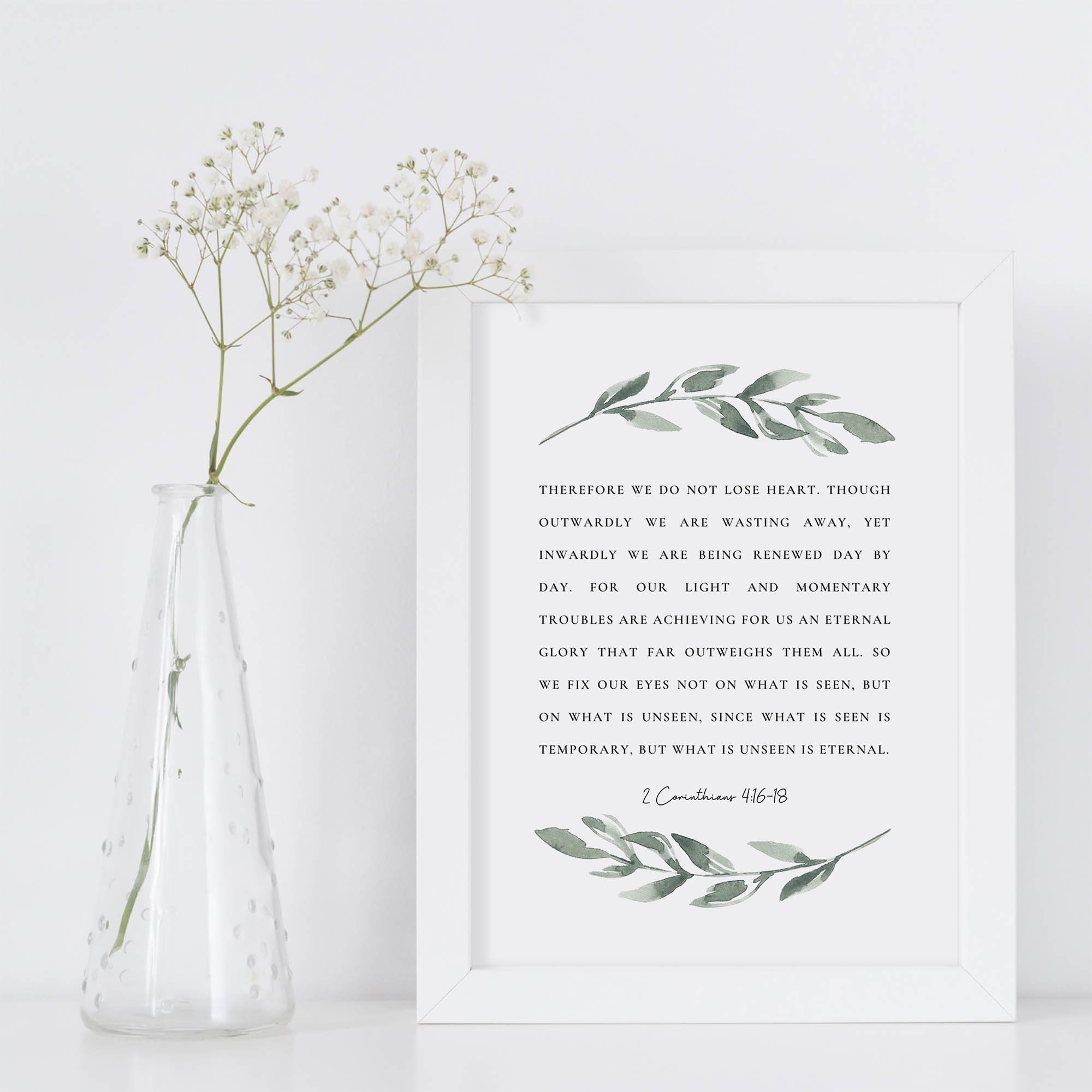 2 Corinthians 4:16-18 Bible Verse Wall Art Botanical Scripture Print ...