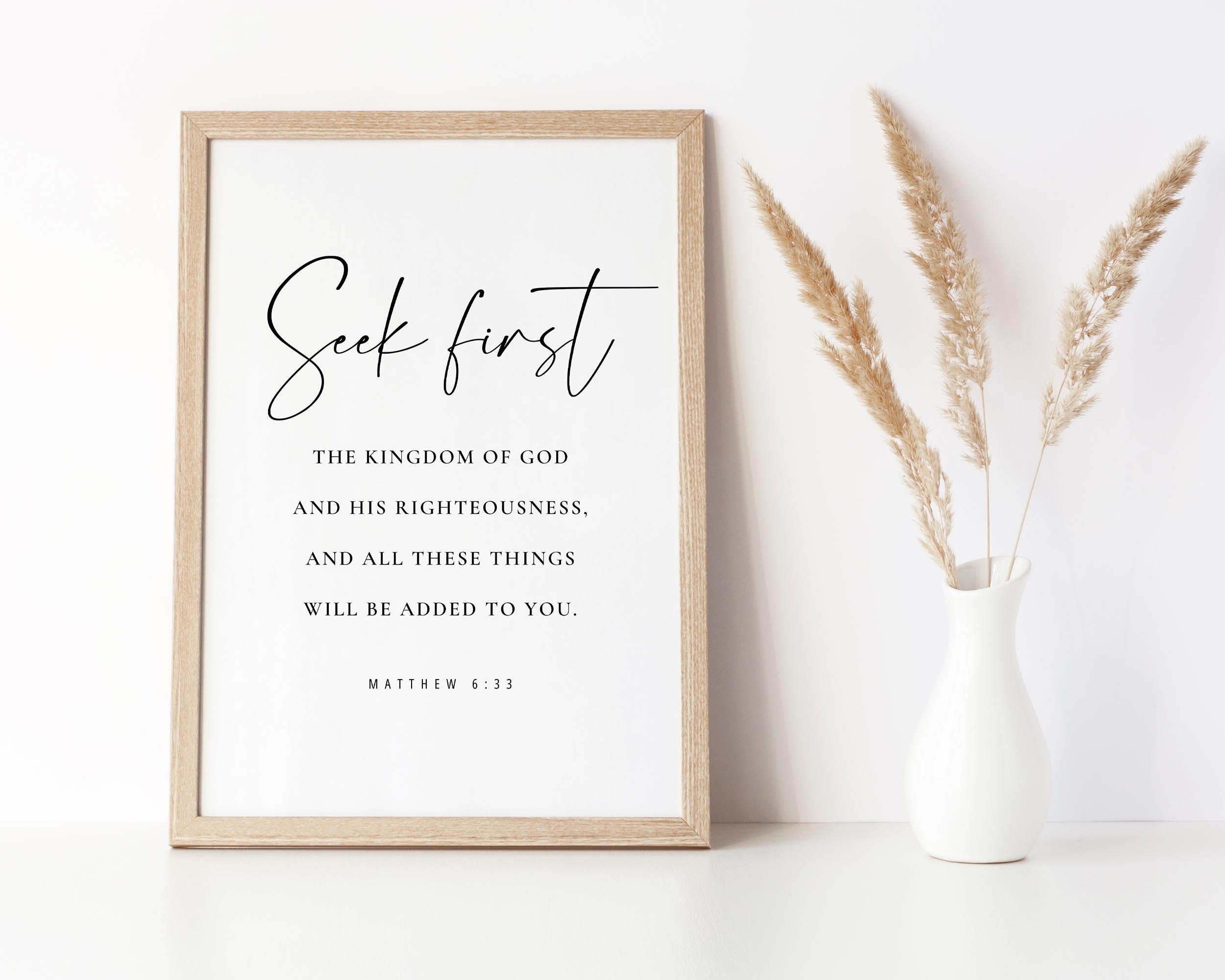 Matthew 6:33 Minimal Christian Wall Art, Bible Verse Poster, Seek First ...