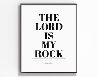 Psalm 18:2, Minimal Christian Wall Art, The Lord is my Rock, Bible Verse Print for Christian Home Decor, Digital Download