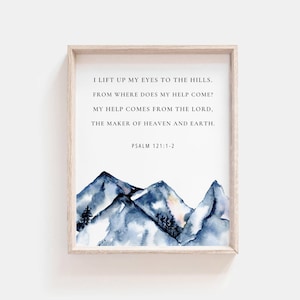 Impresión de acuarela del Salmo 121: Montaña: Decoración cristiana para el hogar (Descarga digital)