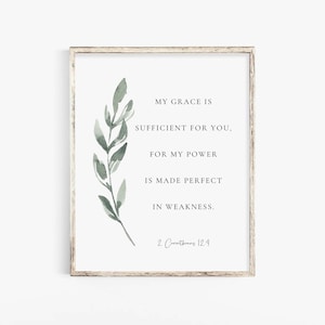 2 Corinthians 12:9 My Grace Is Sufficient For You Bible Verse Wall Art Botanical Scripture Print Christian Baptism Gift Digital Download