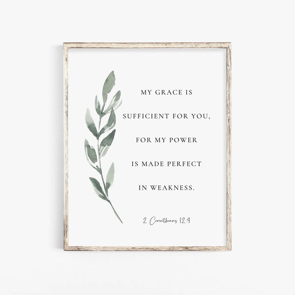 2 Corinthians 12:9 My Grace Is Sufficient For You Bible Verse Wall Art Botanical Scripture Print Christian Baptism Gift Digital Download