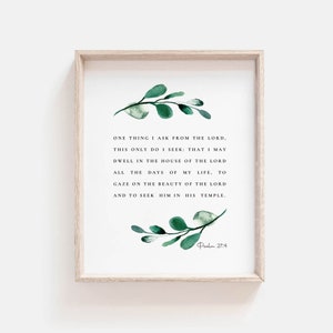 Psalm 27:4 Bible Verse Print Botanical Scripture Wall Art For Christian Home, One Thing I Ask From The Lord, Baptism Gift Digital Download