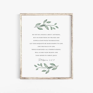 Philippians 4:6-7 Wall Art, Bible Verse Wall Art Print, Botanical Scripture Wall Art, Christian Botanical Print, Instant Digital Print