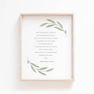 Efesios 3:20-21 Arte de pared, Escritura de arte de la pared del versículo bíblico, Arte botánico de la pared de las Escrituras, Impresión botánica cristiana, Impresión digital instantánea