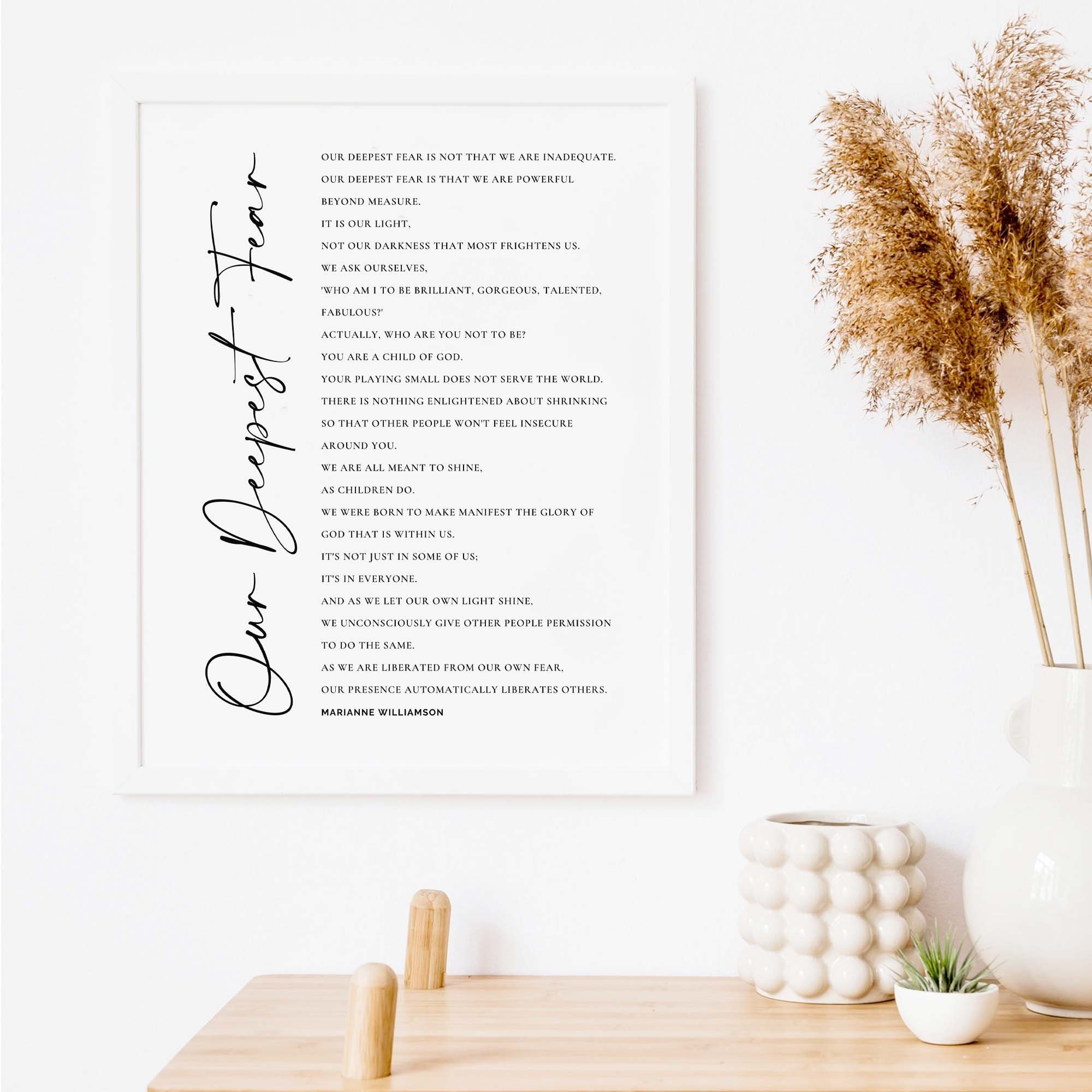 Our Deepest Fear by Marianne Williamson Printable Christian | Etsy