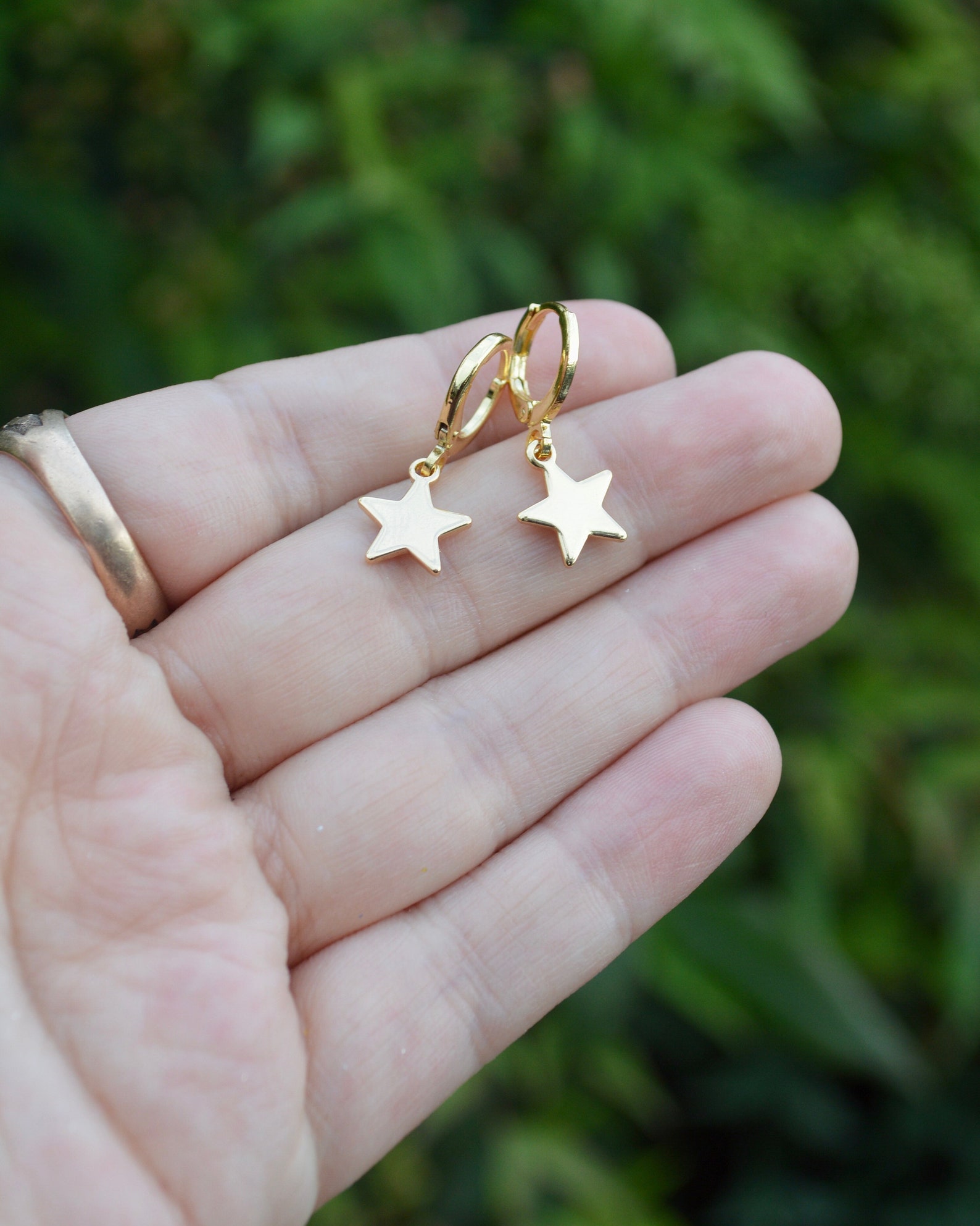Gold Star Huggies Gold Plated Huggie Earrings With Gold Etsy