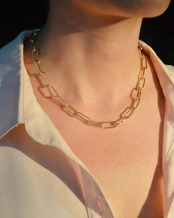 Chunky Gold Paperclip Chain Necklace 