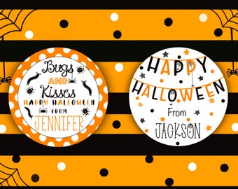 Set of 12 Halloween Stickers, "Bugs and Kisses",Halloween Tags, Goody Bag Tags, Favor Bag Labels, Personalized Stickers,Favor Stickers