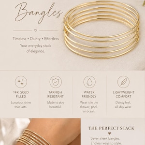 14K Gold Filled Set of 7 Bangles – Classic Stackable Bracelet Set