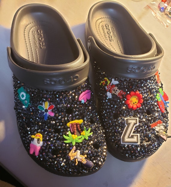 Handmade Black Crocs Blinged out Etsy