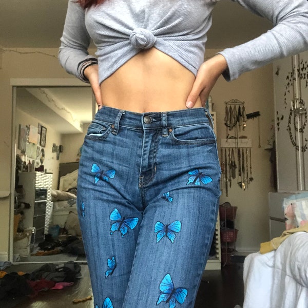 Hand painted customized  jeans for sale!