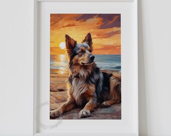 ヴィンテージのジャーマンシェパードの油絵：農家の犬アート（デジタル