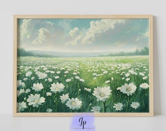 Spring Meadow Printable | Wildflower Field Painting | Flower Field Digital Painting | Daisy Printable Art | Floral Field Digital Art | 034