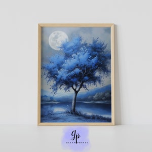 Blue Tree Abstract | Landscape Print | Lake Landscape | Printable Digital Download | Gleam Prints | 021