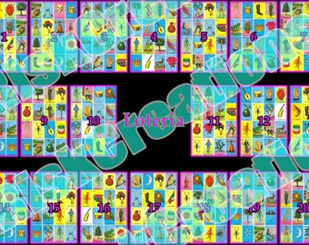 Loteria Juego Personalizado - 20 Tarjetas Completas en la Página "Descarga Digital"