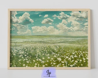 Spring Meadow Printable | Wildflower Field Painting | Flower Field Digital Painting | Daisy Printable Art | Floral Field Digital Art | 020