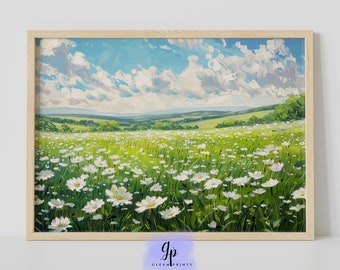 Spring Meadow Printable | Wildflower Field Painting | Flower Field Digital Painting | Daisy Printable Art | Floral Field Digital Art | 019