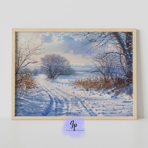 Winter Snowy Christmas Painting | DIGITAL ART | Rustic Landscape | PRINTABLE Digital Download  | Gleam Prints | 050