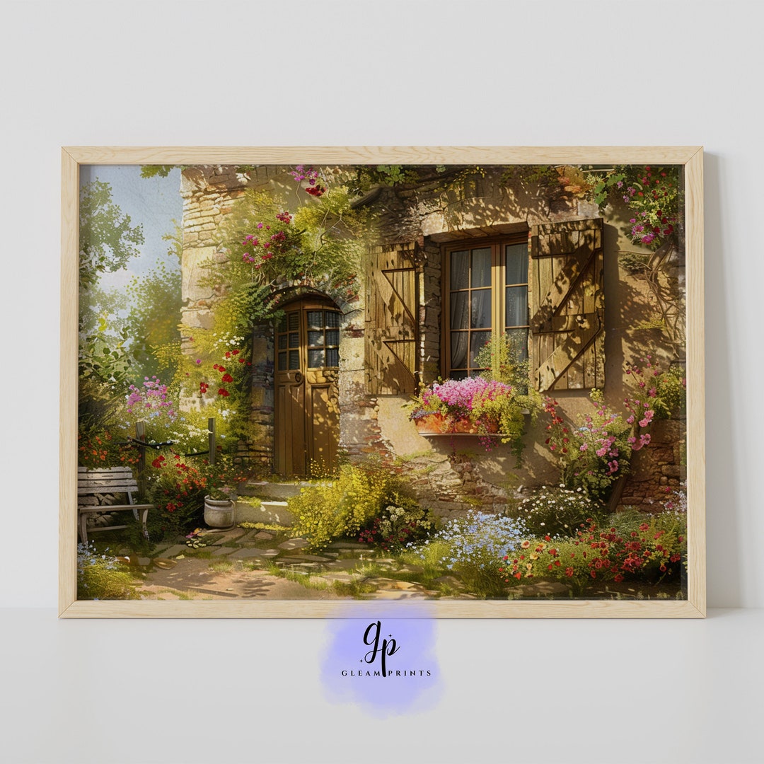 French Country Painting | Flower Cottage Art | Countryside Digital Art ...
