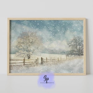 Winter Snowy Christmas Painting | DIGITAL ART | Rustic Landscape | PRINTABLE Digital Download  | Gleam Prints | 065