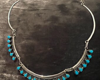 Handmade Vintage Turquoise and Silver Necklace