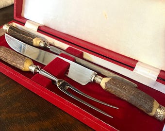 Boxed Scottish Stag Handled Carving Set