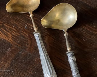 Antique Silver handle and Brass bowl Serving Ladles