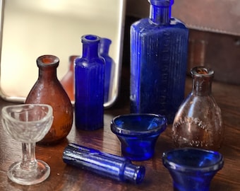 English Glass Bottles - Valentine's Meat Juice and Cobalt Poison