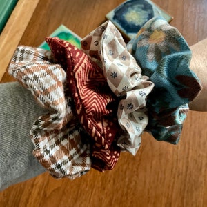 Scrunchies | Hair Ties | Hair Accessories | 70&#39;s Style Vintage Fabric | Handmade in Canada