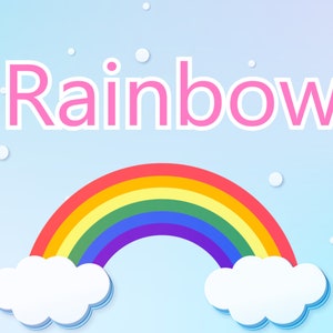 Abstract kawaii clouds cartoon on rainbow blue sky with snow background. Concept for children or presentation and christmas day