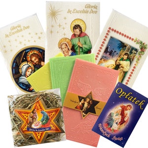 POLAND POLSKA CHRISTMAS Wafers Hay set polskie oplatki sianko . Set of 16 wafers plus hay.